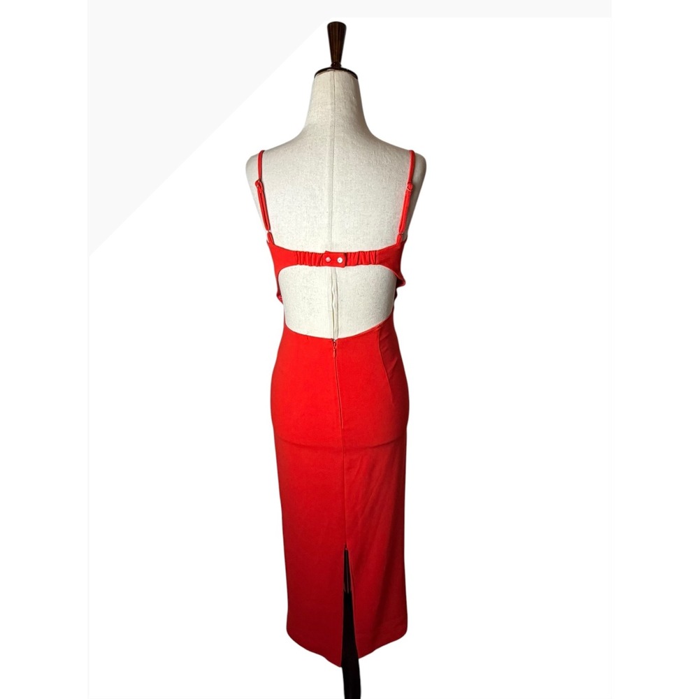 Bardot Vienna Midi Dress Women XS Flame Orange Cutout Bodycon Party Cocktail - Picture 3 of 12
